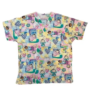 Peace Unity Scrub Top Size XS-S For Nurse Vet Dental Little Kids Angels Pink - Picture 1 of 3