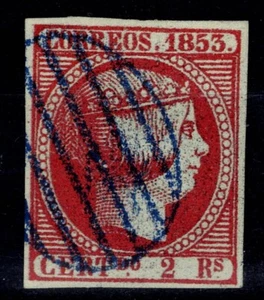Edifil 19 usado parrilla azul 1853 Isabell II sello España Spain - Imagen 1 de 1