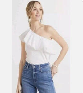 Nation Ltd Noella One Shoulder ärmelloses Rüschen Top Bluse Gr. L weiß NEU - Bild 1 von 8
