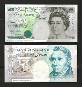 GREAT BRITAIN 5 Pounds 1990 (1999), ENGLAND, B380cs P-382c Lowther, UNC, QEII - Picture 1 of 1
