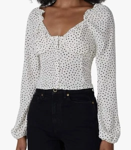 Black White Boho Chiffon Peasant Dot Corset Shirt Blouse Artsy Sexy Louna XS - Picture 1 of 9