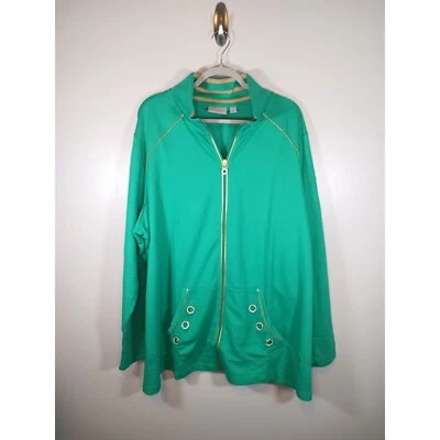 Quacker Factory Athleisure Track Jacket Full Zip Green Gold Rhinestone  Size 3X - Image 1 of 4