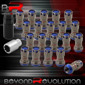 Aftermarket Wheel Lug Nuts M12 X 1.25mm Thread Pitch Lock Key Gunmetal Blue Cap - Picture 1 of 4