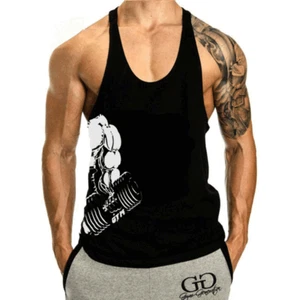 Men Workout Tank Top Shirt Gym Sleeveless Shirt Bodybuilding Fitness Cotton Vest - Picture 1 of 11