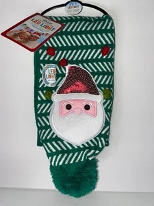 Christmas Santa LED Light Knit Green Scarf Lighted Battery Ugly Sweater Party - Picture 1 of 12