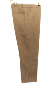 VINTAGE HEAVY FINE DOGTOOTH TAILORED TWEED TROUSERS 34 W 29 L BEIGE 1960'S - Picture 1 of 8