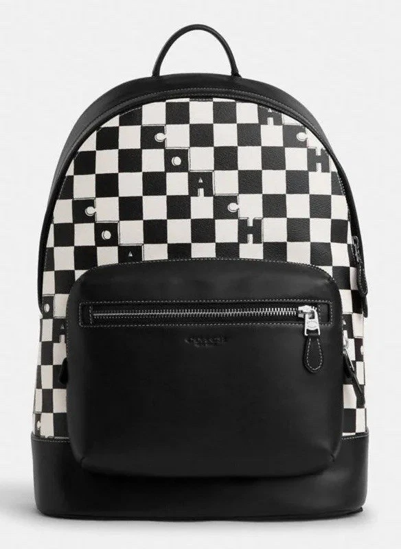 COACH Backpack West Checkerboard Men's Lg Canvas/Leather Silver/Black/White NWT - Image 1 of 4