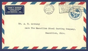US Stamped Envelope 5¢ Airmail Cover UC1 from San Francisco, CA to Massillon, OH - Picture 1 of 1