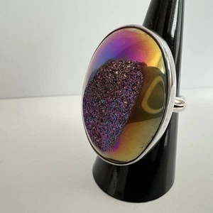 SAJEN Sterlingsilber REGENBOGEN DRUSY Cocktail Ring verstellbar kühn Statement - Bild 1 von 15