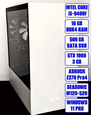 Gaming-PC NZXT Core i5-9400F 16GB DDR4 RAM GTX 1060 3GB SSD 500GB Rechn/MwSt - Bild 1 von 4