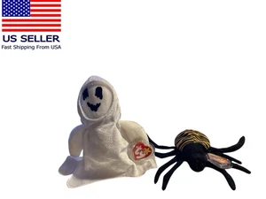 Ty Beanie Baby Sheets the Ghost 1999 Spinner The Spider 1996 Halloween Plush - Picture 1 of 14