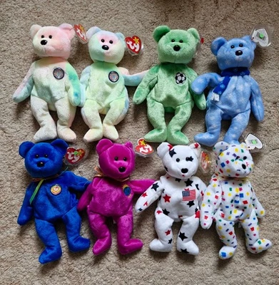 Lot Collection 8 Ty Beanie Babies Plush Bears 2K GLORY BB 1999 HOL KICKS CLUBBY - Image 1 of 4