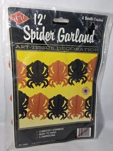 Vtg Sealed 80s Beistle Halloween Spider Tissue Garland 12 Feet -NOS (B15) - Picture 1 of 4