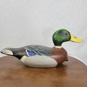 Vintage Signed Wood Carved Peabody Hotel Drake Mallard Duck Decoy Glass Eyes - Picture 1 of 20