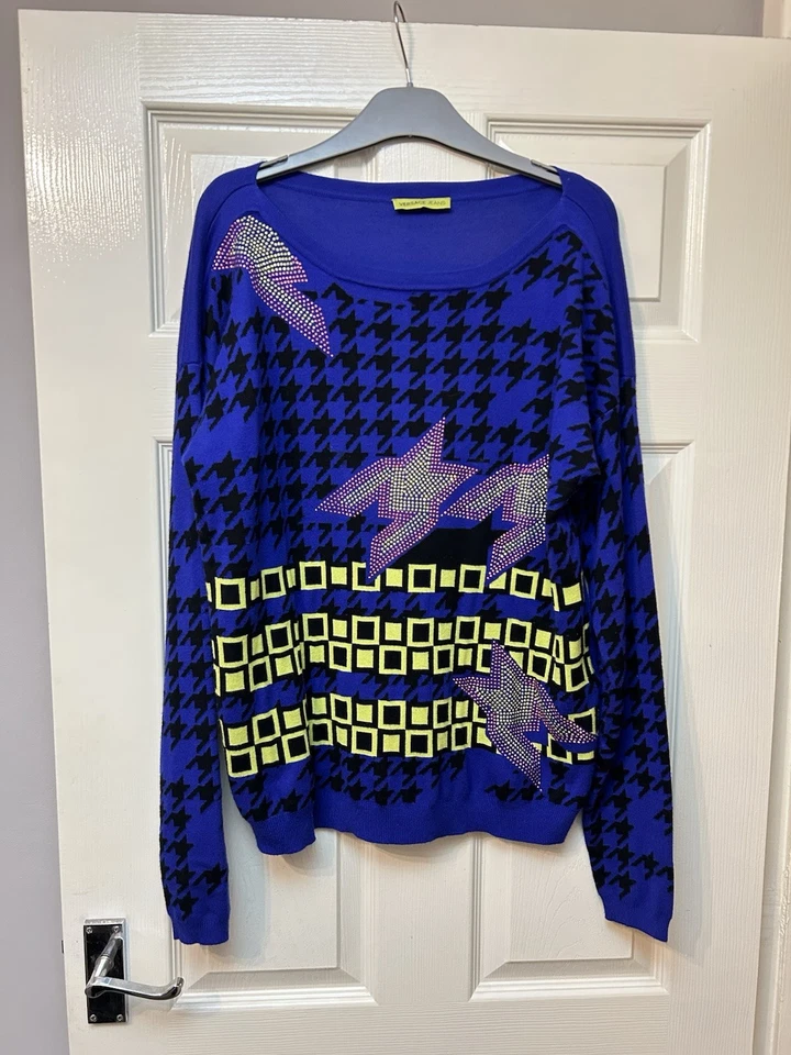 Versace Women’s Blue Patterned Jumper Size Large Good Condition - Image 1 of 4
