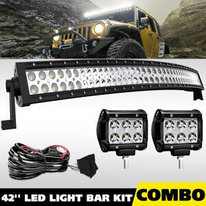 40/42inch LED Light Bar Flood Spot Combo Off Road Truck SUV ATV + Wiring Harness