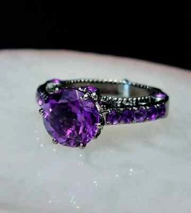 Antique 5Ct Round Cut Natural Amethyst Wedding Ring Two Tone Sterling Silver 925 - Picture 1 of 4