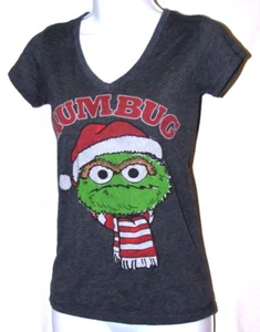 Sesame Street Oscar the Grouch Humbug Women's T-Shirt Small Gray Christmas - Foto 1 di 5