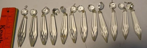 ** Lot of TEN (10) - VINTAGE - GLASS - 3 1/2" - CHANDELIER Long Stem PRISMS Cover