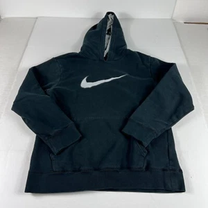 Nike Sweatshirt Youth Large Black Faded Swoosh Logo Pullover Hoodie - Picture 1 of 15
