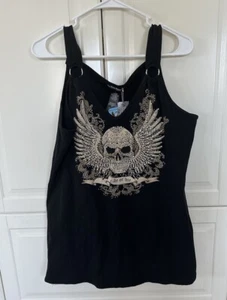 Los Angeles Bus Stop Tank Top Biker Black Skull Bling ride or die. - Picture 1 of 5