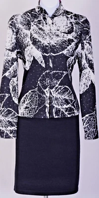 ST.JOHN Mujer Negro Blanco Estampado Lentejuelas Tachuelas Estrás Chaqueta Falda Talla 16 Foto 1 de 4