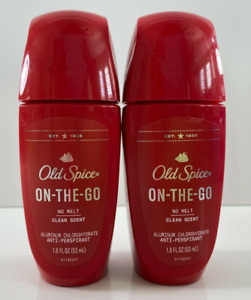 Lot 2 Old Spice On-the Go No Melt Clean Scent Anti-Perspirant Roll On 1.8 fl oz