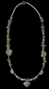 Bold Olive Drab Green Rock Necklace Jasper Heart Gold Benzel Accents - Picture 1 of 2