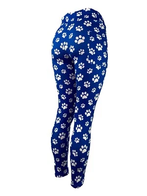 White & Blue Paw Prints Soft Leggings Multiple Sizes w/POCKETS - Image 1 of 4