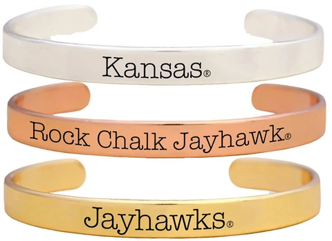 Kansas Jayhawks Rock Chalk Jayhawks Tri Tone Bracelet Set Choose 1 or all 3 KU Cover
