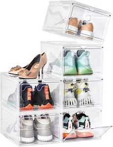 (20)Clear Shoe Storage Organizer Stackable Boxes Magnetic Sneaker Boot Container - Picture 1 of 7