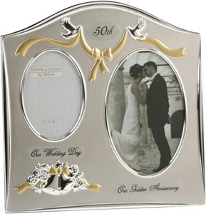 Juliana Two Tone Silver Plated Wedding Anniversary Photo Frame - 50th Golden Ann - Picture 1 of 1