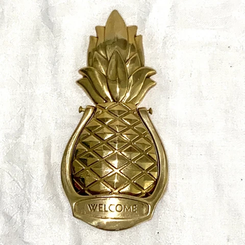 Vintage BRASS PINEAPPLE WELCOME DOOR KNOCKER 7" x 3.5" Cover
