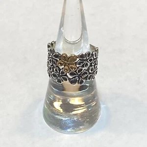 PZ 925 ISRAEL PERFORATED DAISY FLOWER GOLD WASH RING BAND SIZE 7 1/2 - Picture 1 of 15