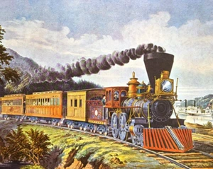 Currier Ives AMERICAN EXPRESS TRAIN Impresión Vintage Litografía Arte Antiguo - Imagen 1 de 4
