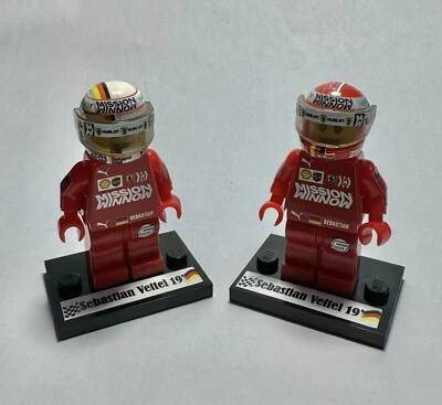 Set 2 x F1 Minifigure Sebastian Vettel Ferrari helmet and tribute Minifigures - Immagine 1 di 4