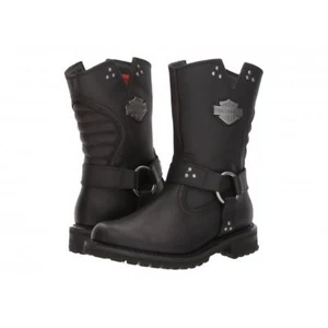 Harley Davidson Ladies Barford Black Leather Side Zip Biker Boots - Foto 1 di 7