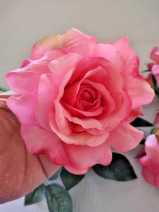 Three long stem real touch silk roses PINK - Picture 1 of 3