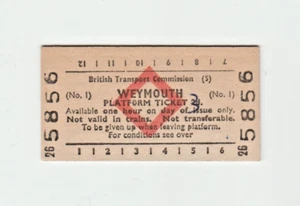 Railway Platform Ticket Weymouth 1968 - Picture 1 of 2