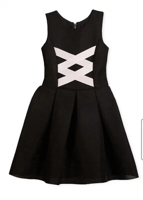 Vestido Zoe Ltd Caja Plisada Sin Mangas Niñas Con Cordones Delanteros, Negro/Rosa Talla 12 Foto 1 de 2