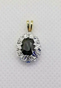 9ct 375 WHITE GOLD BLUE SAPPHIRE DIAMOND PENDANT yellow double loop bail 1.6g - Picture 1 of 12