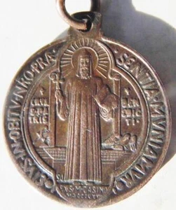 Old St. Benedict Shield Copper Holy Medal Catholic Patron Exorcism Protection - Picture 1 of 3