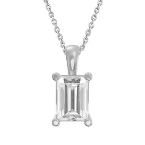 Women's Solitaire Pendant Chain 925 Silver 0.50 Ct Emerald IGI Lab Grown Diamond - Picture 1 of 1