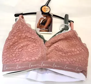 NEW! M&S Marks & Spencer 3 pack pink/white/green padded non-wired bralettes - Picture 1 of 15