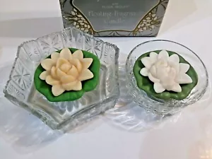 2x Vintage Avon Fostoria Crystal Pool Floating Fragrance Candle with 2 Candles - Picture 1 of 10