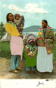 Postcard Native American Indian Family. Embossed. Colorful Clothes. 1908. NA001 - Picture 1 of 2