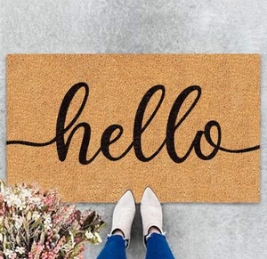 Hello Door Mat Welcome Natural Coir Door Mat Farmhouse Floor Mat Thick Non - Picture 1 of 19