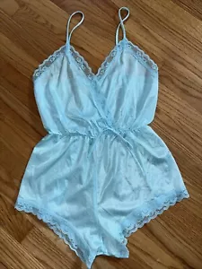 LINGERIE CON ROMPER ORSACCHIOTTO DA DONNA VINTAGE BLU SETA TAGLIA MEDIA UNION MADE - Foto 1 di 8