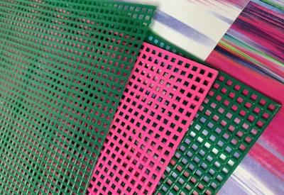 Darice PLASTIC CANVAS set of 3 Green Pink Size: 13.5" x 10.5" 7 Mesh Raised Grid - Image 1 of 3