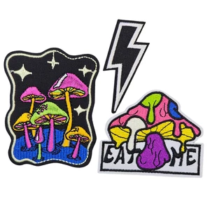Groovy Embroidered Iron - On Patch Set of 3 – Mushroom Good Vibes Hippie Retro - Picture 1 of 3